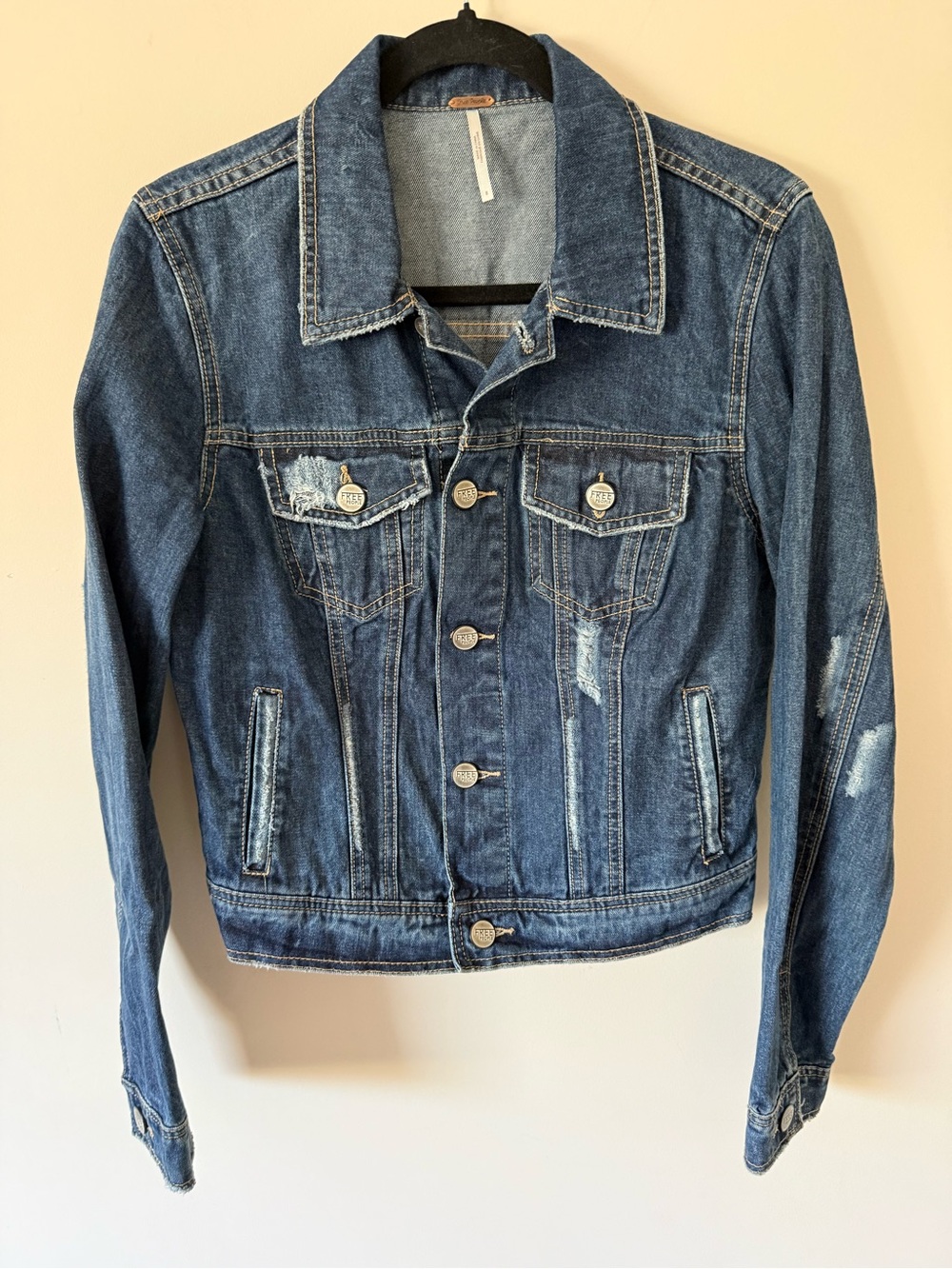 312. FREE PEOPLE DISTRESSED DENIM JACKET